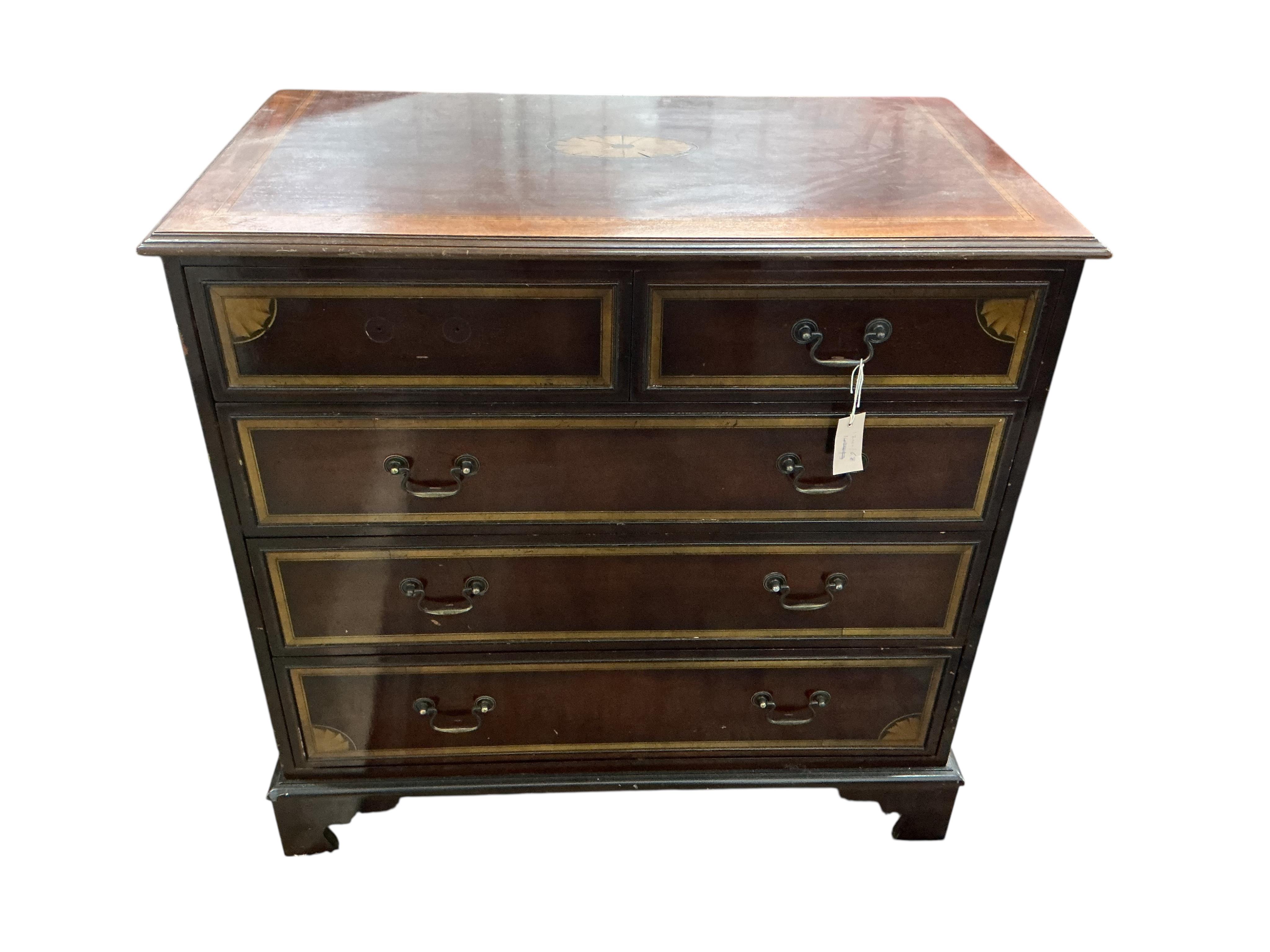An Edwardian style banded mahogany chest of drawers, width 94cm, depth 53cm, height 94cm